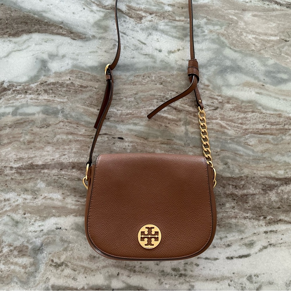 Tory Burch Everly Leather Flap Saddle Bag - Color Light Umber